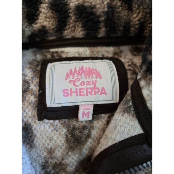 Leopard Print Sherpa Fleece Pullover Jacket M animal mob wife warm cottagecore - Picture 6 of 9